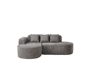 Canapé d'angle gauche 3 places avec méridienne et 3 coussins de dossier, design arrondi en chenille gris anthracite