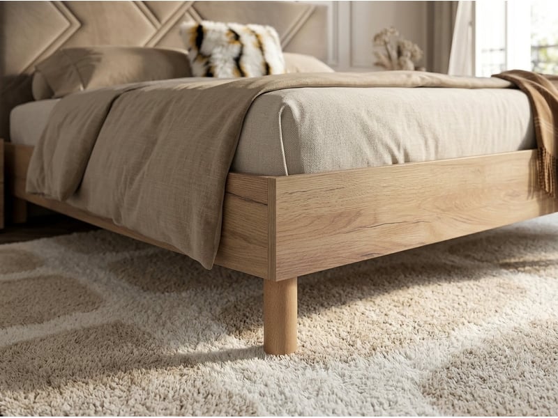  Bobochic lit marvin tissu velours lisse avec lattes massives beige 140x190 MARVIN - Conforama D