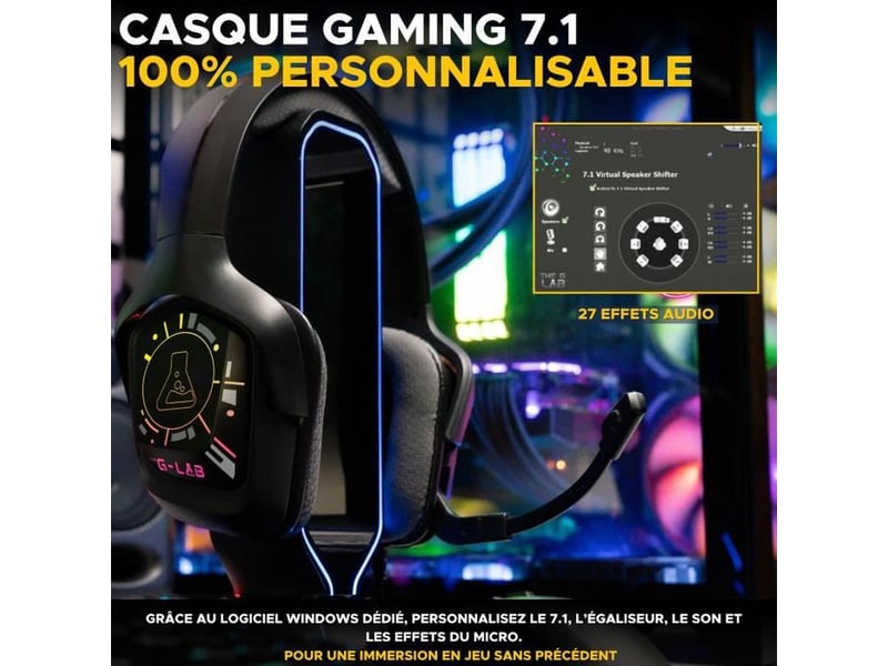 Casque gamer filaire - the g-lab - korp cobalt 7.1 - son 7.1 surround - usb - rgb  - Conforama D
