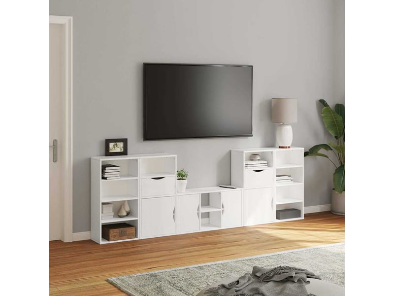  Meubles tv - banc tv - meuble de rangement 5 pcs avec rangement odda blanc bois de pin massif  - Conforama C
