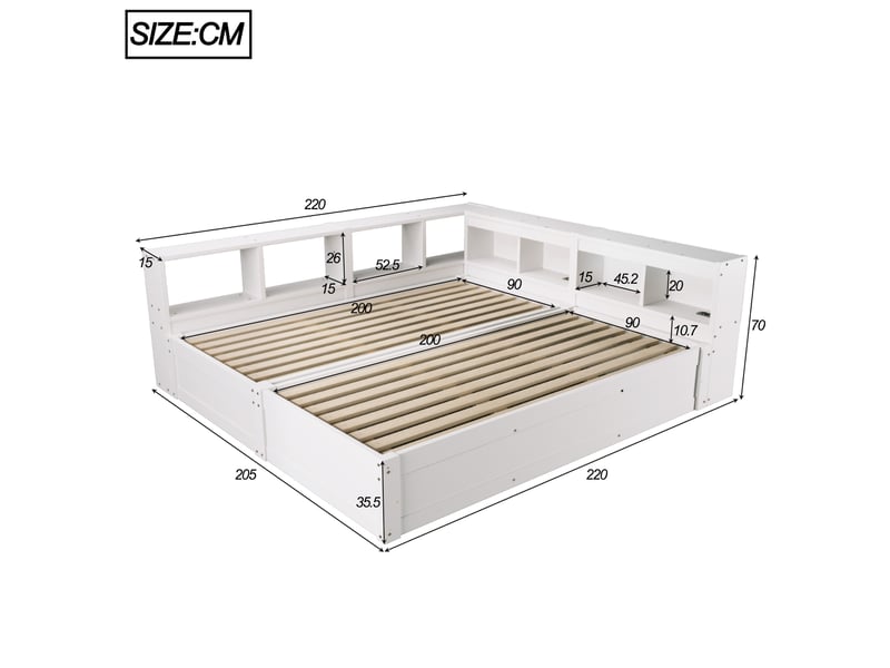  Modenvie lit gigogne 90180x200 cm - led, rangements et prises intégrées, sans matelas - blanc  - Conforama C