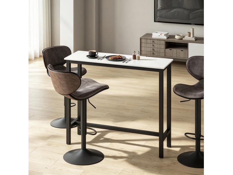 Table de bar l120 x l40 x h100 cm en panneaux de particules et acier noir et blanc effet marbre chicfurn - Conforama B