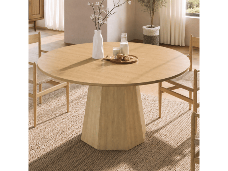  Table à manger ronde ø120 cm - 4 à 6 personnes - style scandinave minimaliste - chêne clair  - Conforama B