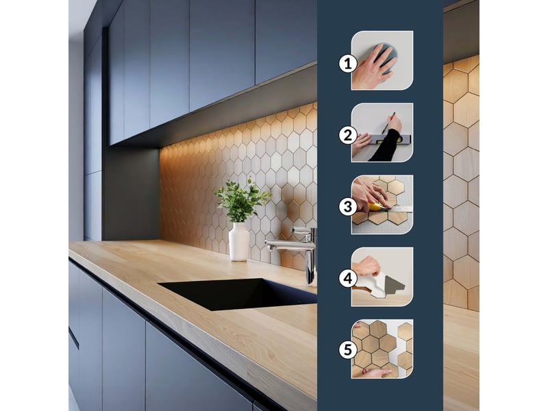  Crédence adhésive murale 3d  - effet carrelage hexagonal 4 pièces 25x25 cm  - Conforama E