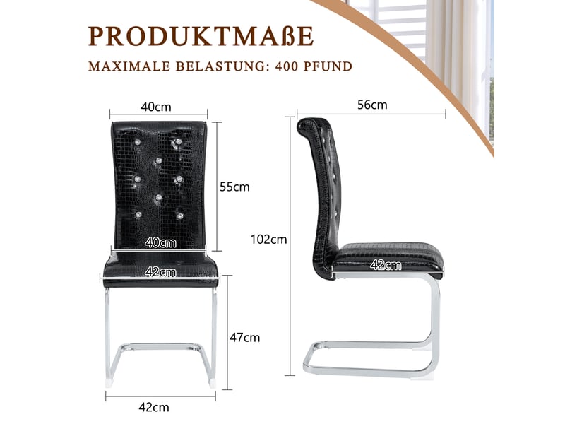 Chaises de salle à manger lot de 2 avec dossier ergonomique - pieds en c métal chromé, pvc noir - Conforama D