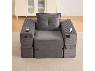 Canapé-lit assise en mousse haute densité couchage d'appoint assise à ressorts indéformable revêtement en tissu côtelé poche latérale porte-gobelet accoudoir zippé montage facile emballage sous vide