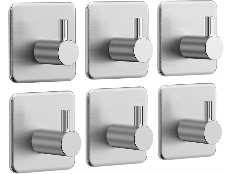  Crochets muraux adhésifs - lot de 6, porte-serviettes de salle de bain, crochet de cuisine, porte-manteau, argent  - Conforama A