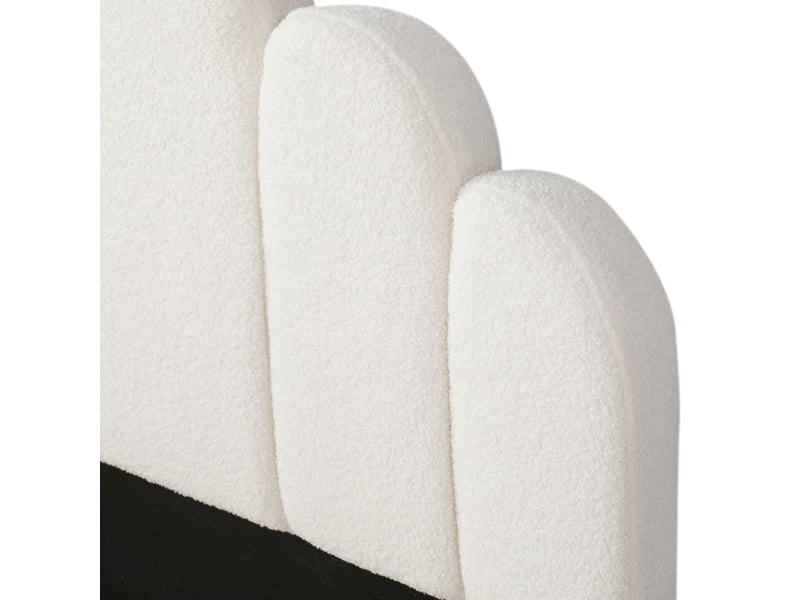  Lit enfant 90×200 cm avec sommier inclus et angles arrondis, tissu bouclé beige sans matelas  - Conforama D