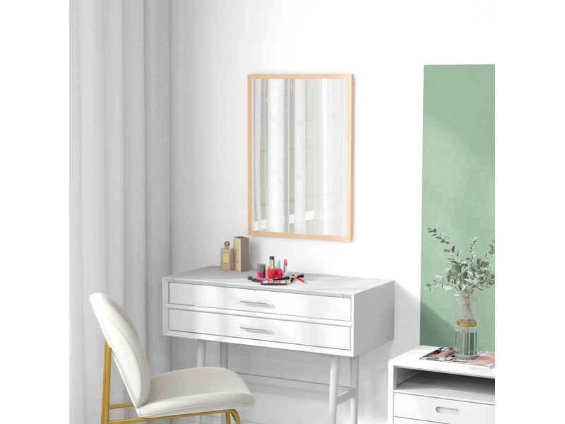  Miroir mural rectangulaire 50 x 70 cm, coloris naturel, cadre mdf avec 4 crochets pour salle de bains  - Conforama E