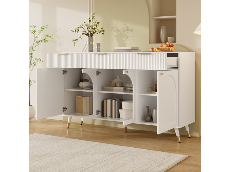 Buffet de rangement - buffet à 4 portes et 3 tiroirs – meuble de rangement moderne, blanc, 140 x 40 x 85.5 cm - Conforama B