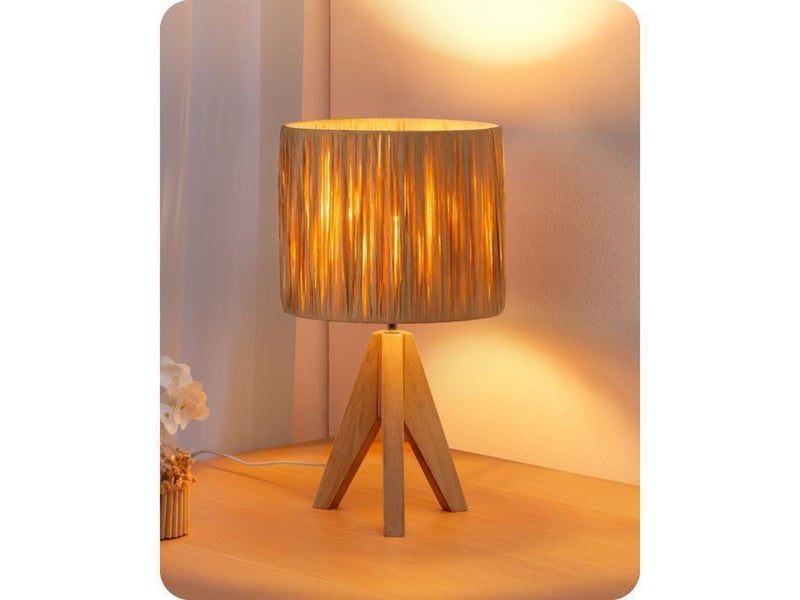  Lampe de chevet t21001 trépied bois massif abat-jour beige cylindre 370618_AAAYP05988_6_DROPFR - Conforama A