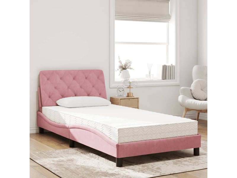  Lit avec matelas rose 100x200 cm velours  - Conforama C