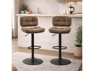 Lot de 2 tabourets de bar – style vintage – capitonnés, réglables et pivotants