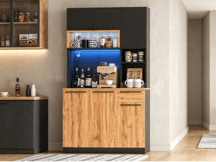 Armoire de cuisine avec éclairage led et prises, 6 portes et 1 tiroir, meuble buffet moderne, 100 × 40 × 180 cm