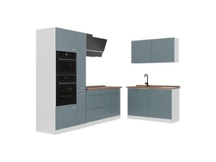 Vicco cuisine en angle, bleu-grisblanc, 230 x 120 cm sans plan de travail