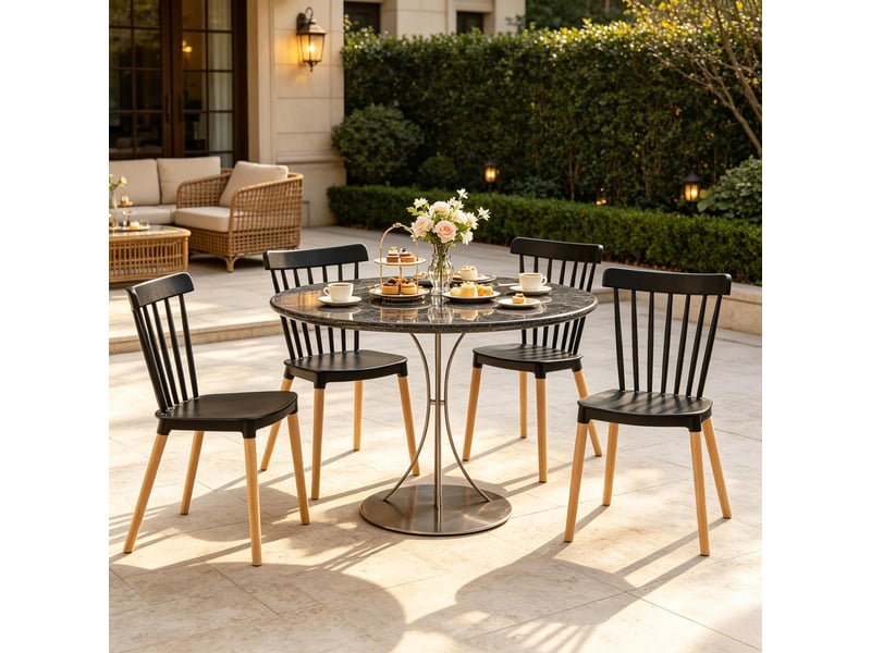  Lot de 4 chaises de salle à manger dossier ajouré  - pieds en hêtre, pp noir naturel - 48 × 52,5 × 83 cm  - Conforama B