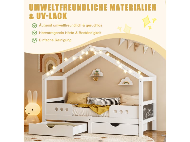  Cadre de lit, lit enfant 90x200 cm, tiroirs intégrés, bois blanc  - Conforama R