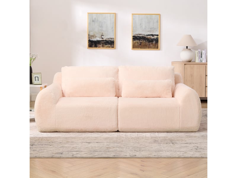  Canapé 2 places 208x101x81 cm rose en mousse, ports usb intégrés et poche latérale, format compact  - Conforama B