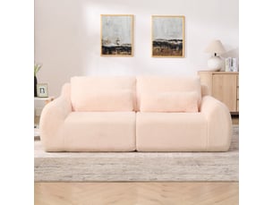 Canapé 2 places 208x101x81 cm rose en mousse, ports usb intégrés et poche latérale, format compact