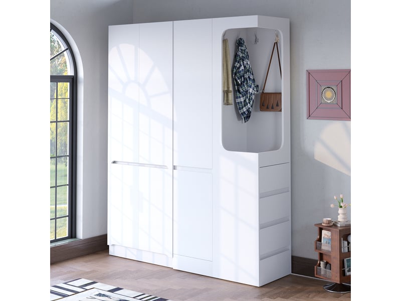  Lot de 2 armoires 6 porte(s) 4 tiroir(s) coloris blanc largeur 140 cm bois massif armoire blanc - Conforama D
