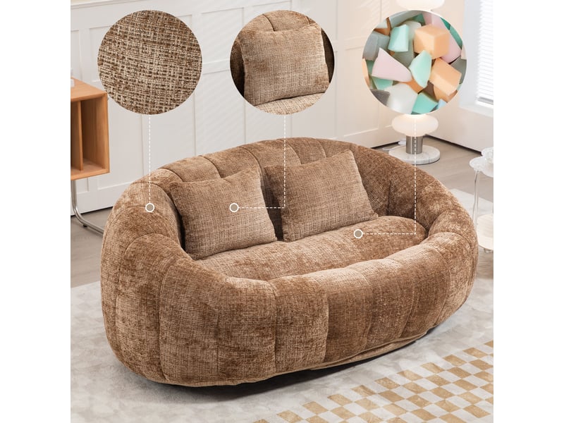  Fauteuil poire haut dossier en chenille, confortable et durable, intérieurextérieur, chaise longue au sol couleur café  - Conforama E