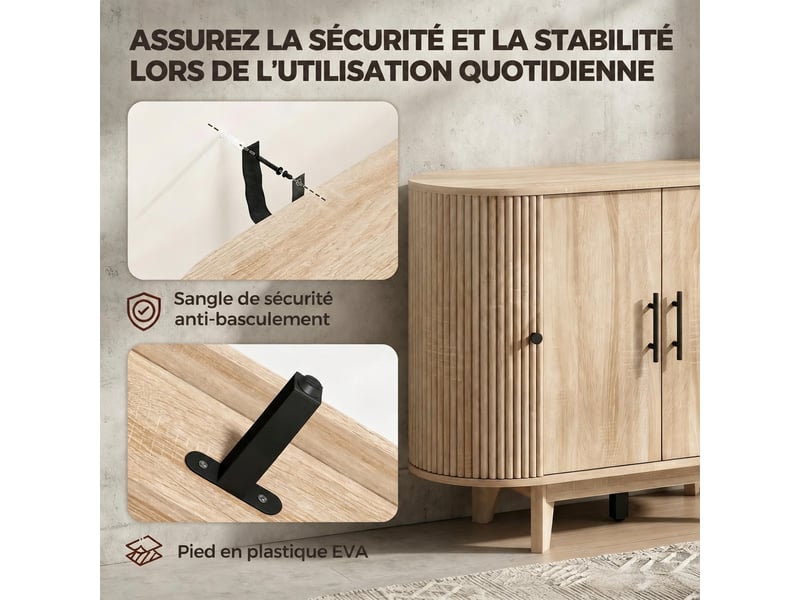Meuble de cuisine muvano, buffet ovale 4 portes, effet chêne naturel, 90 × 40 × 76 cm - Conforama D