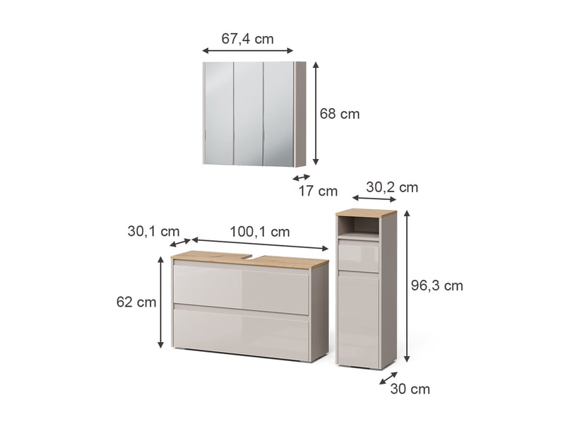  Vicco meubles bain, cachemirechêne artisan, 3 pièces  - Conforama B