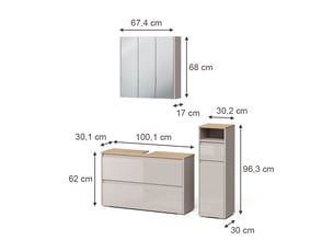 Vicco meubles bain, cachemirechêne artisan, 3 pièces