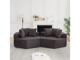 Fauteuil modulaire hexagonal avec 3 coussins -  assise mousse ressorts, configuration libre, chenille gris