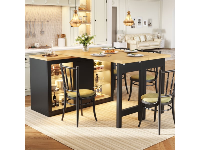 Table de salle à manger avec plateau rotatif extensible et éclairage led - pour cuisine - en mdf - 120×40×72 cm - noir - Conforama C