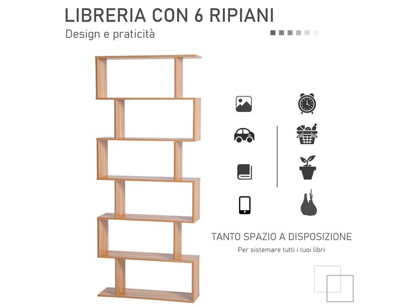 Bibliothèque moderne en bois à 6 étagères pour la maison et le bureau  - Conforama E