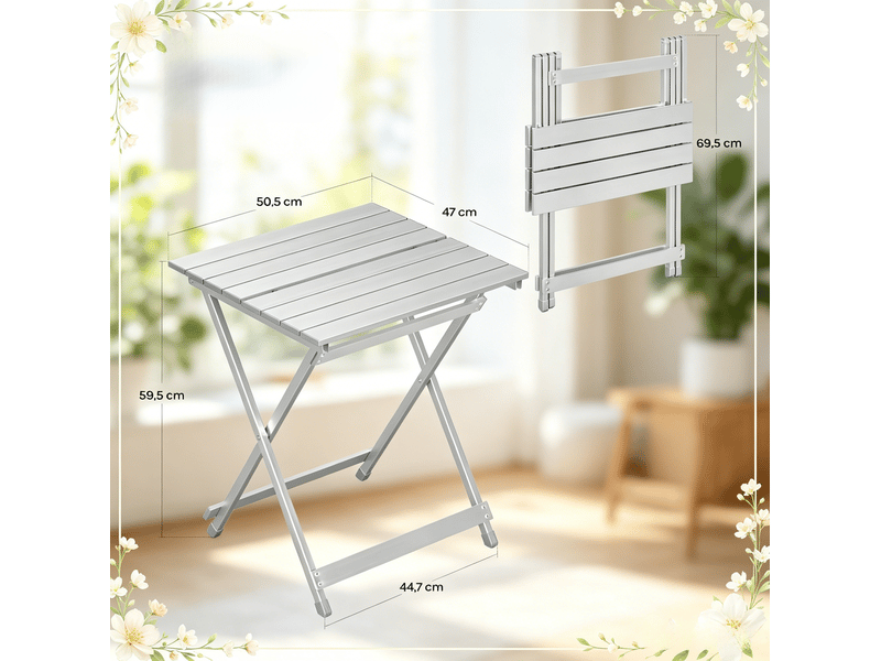  Table pliante d'extérieur 47x50,5x59,5 cm métal argenté  - Conforama E