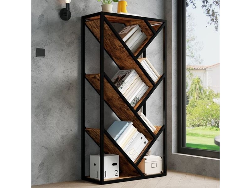  Étagère de rangement originale 80x35x160 cm, structure arbre 8 niveaux, matériaux mdf et métal, noir marron  - Conforama B