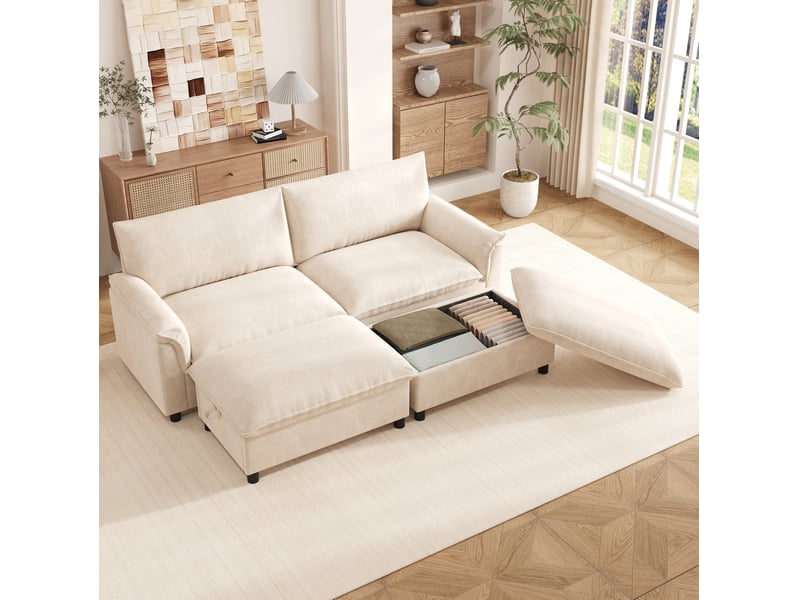  Canapé modulaire 4 places 216x77x82 cm avec 2 poufs mobiles beige  - Conforama D