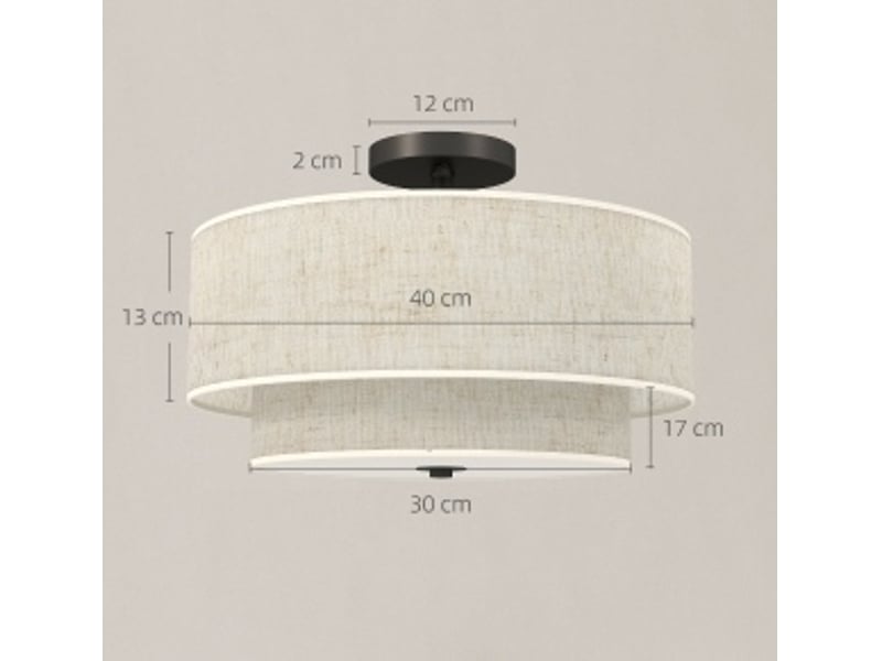  Luminaire de plafond 40x40x26 cm double abat-jour aspect lin métal blanc crème  - Conforama C