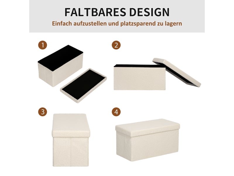  Banc coffre de rangement pliable en mdf blanc crème 76 x 38 x 38 cm  - Conforama E