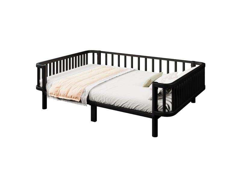  Lit de jour tcqpz 140 x 200 cm en métal noir, sommier à lattes en acier, lit et canapé  - Conforama A