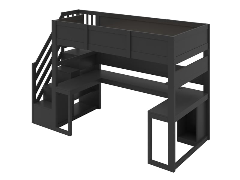  Lit mezzanine 90x200 cm avec bureau, led, usb et rangements, noir, sans matelas  - Conforama E
