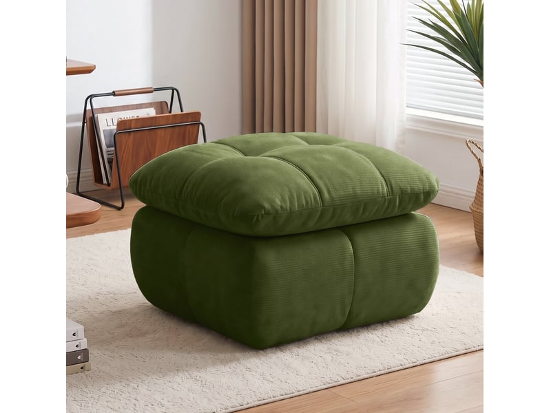 Pouf repose-pieds en tissu chenille vert 72,50x63x50 cm - Conforama B