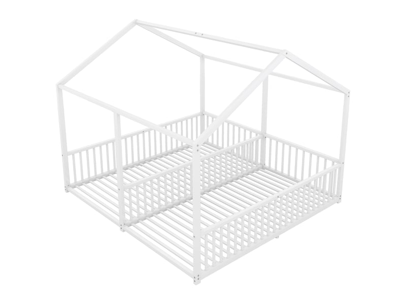  Lit superposé maison blanc 90x200 cm en métal avec barrières et échelle  - Conforama D