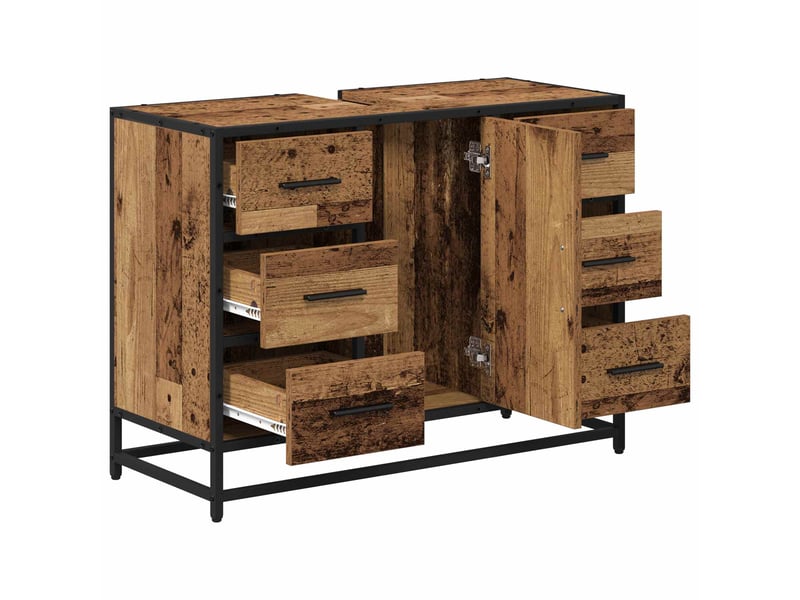 Cabinet de salle de bain, armoire salle de bain bois ancien 80 x 33 x 60 cm cf65276 - Conforama E