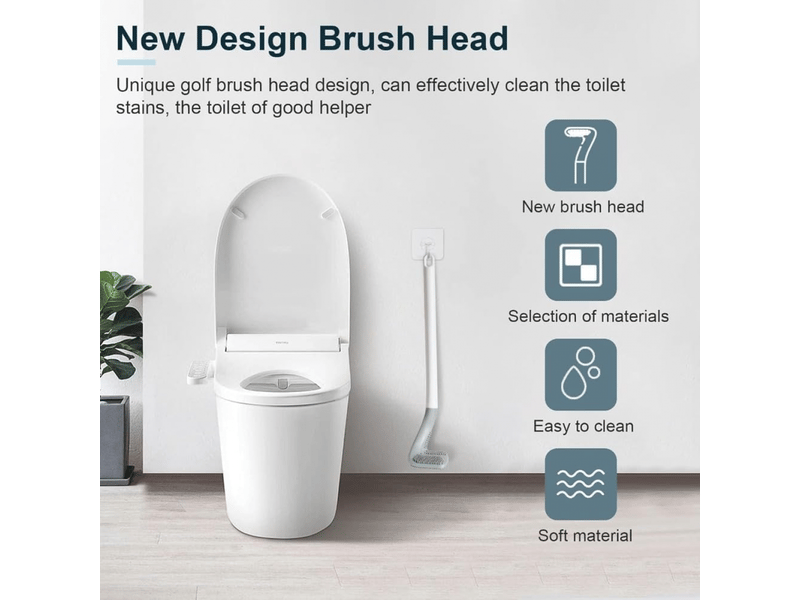  Lot de 2 brosses de toilette à long manche en silicone, tête de golf, profondeur à 360°, sans angle mort  - Conforama D