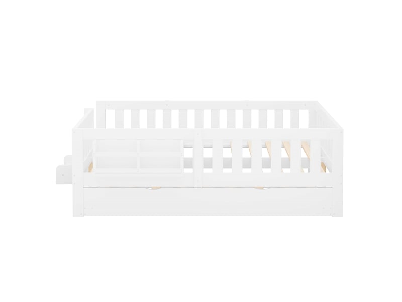 Lit gigogne enfant 140x200 cm blanc, bois, couchage d’appoint coulissant, avec sommier à lattes IKSETERA TRADING LTD - Conforama E