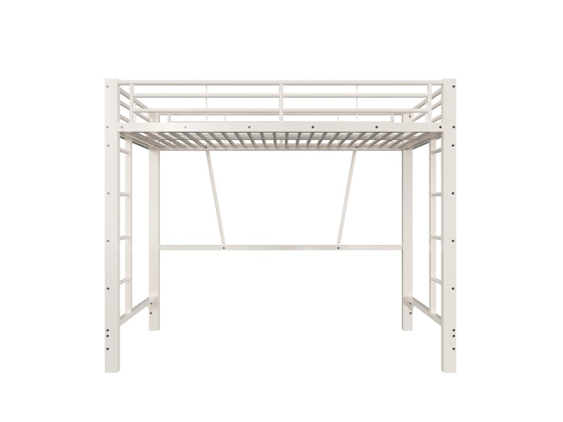 Lit mezzanine 90x200 cm métal blanc avec double échelle, lit surélevé gain de place - Conforama A
