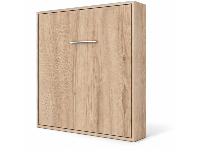  Lit escamotable vertical kola – seulement 34,5cm de profondeur, le confort d’un vrai lit-avec matelas-140x190-cadre chêne clair-façade chêne clair  - Conforama A