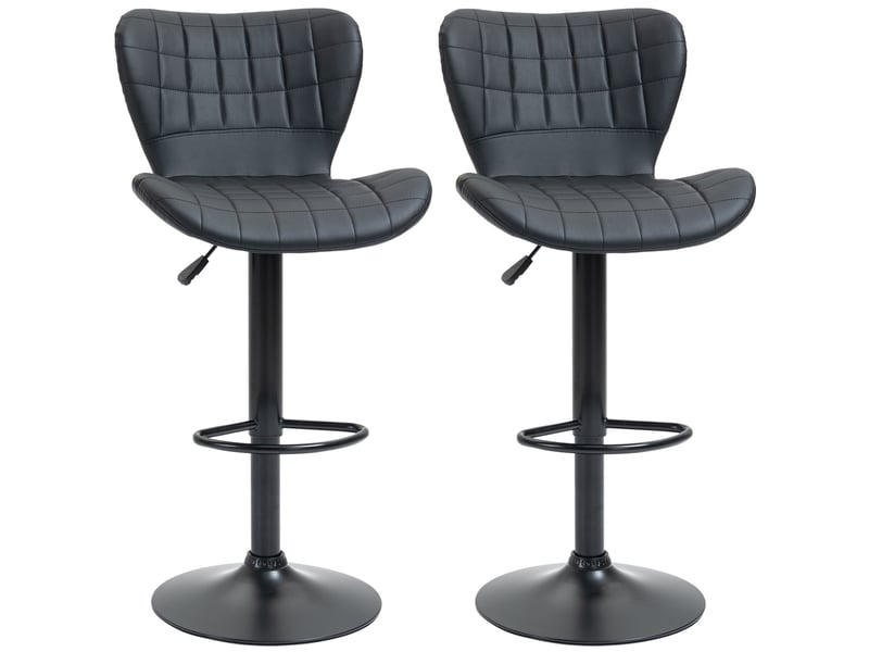  Tabouret de bar lot de 2 réglable en hauteur et pivotant à 360°, avec dossier en similicuir noir  - Conforama A