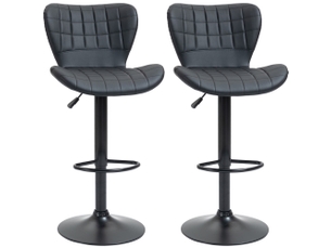 Tabouret de bar lot de 2 réglable en hauteur et pivotant à 360°, avec dossier en similicuir noir