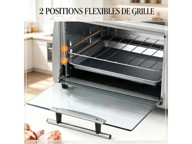 Mini-four électrique compact avec thermostat 100-230°c, minuterie 60 min, 2 positions de grille et accessoires inclus - Conforama D
