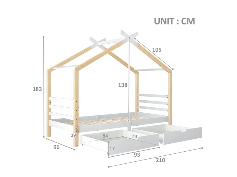 Lit cabane enfant dimensions 90x200 cm hauteur 183 cm poids max 120 kg livraison deux colis montage requis - Conforama C