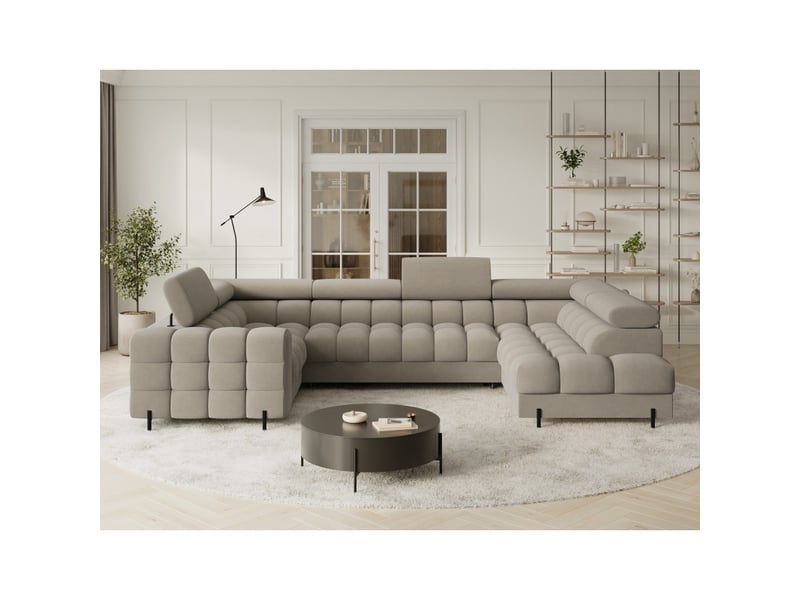 Canapé panoramique convertible factory 3 places beige – angle droit avec coffre - Conforama E